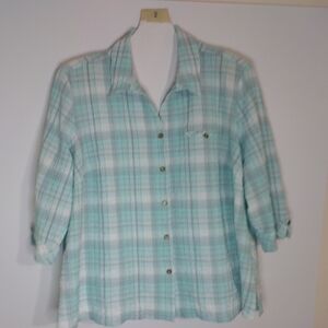 Alison Daley ll Women,s Size 22W Plaid Button-Up Blouse - Blue
